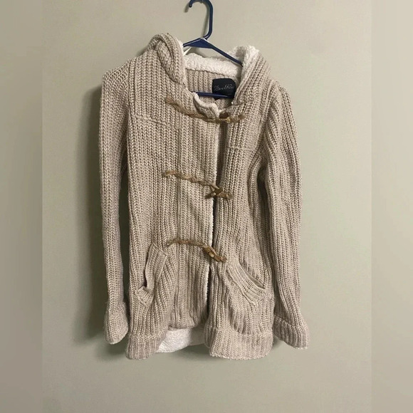 Zara Size Small Knit Fleece Hooded Long Sweater Jacket Wool Toggle Closure - Picture 1 of 6
